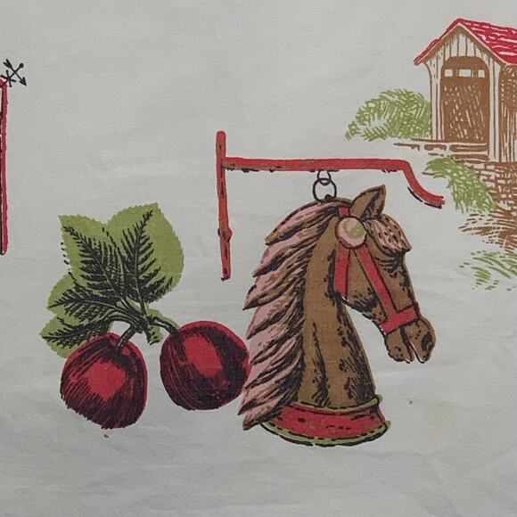 Tablecloth Blue White Embroidered Floral Striped Edge Vintage READ - Picture 6 of 14